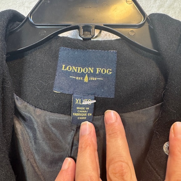 London Fog Pea Coat Womens Size XL Black Hooded Wool Blend Mid Length - Picture 2 of 8